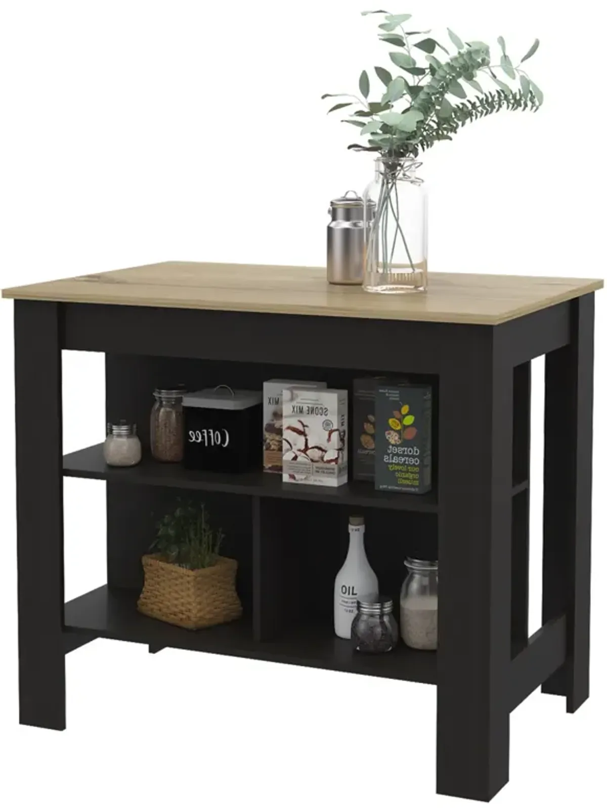 Rockaway 3-Shelf Kitchen Island Black Wengue And Light Oak