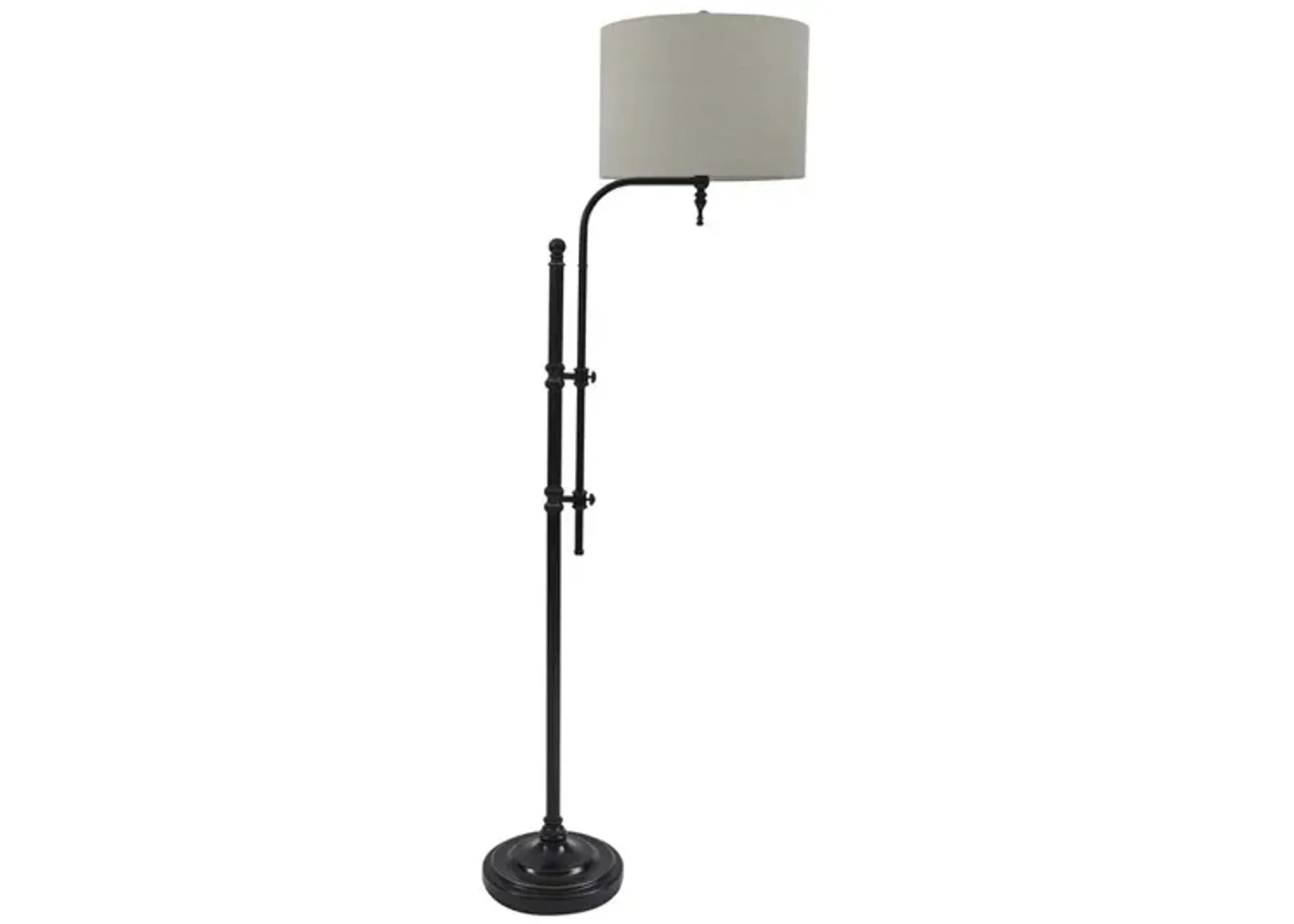 Contemporary Drum Shade Metal Frame Floor Lamp, Black and Light Gray - Benzara