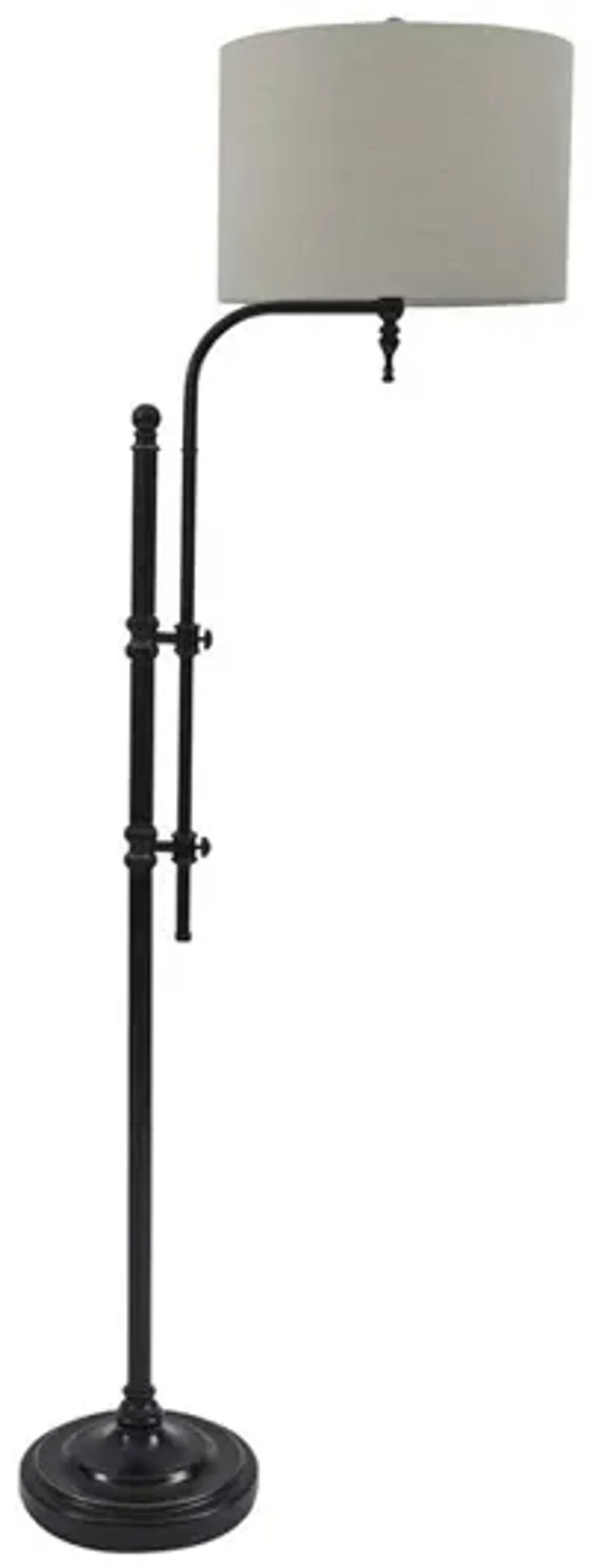 Contemporary Drum Shade Metal Frame Floor Lamp, Black and Light Gray - Benzara