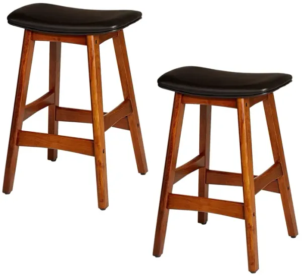 Wooden Counter Height Stool In Black And Brown, Set of 2-Benzara