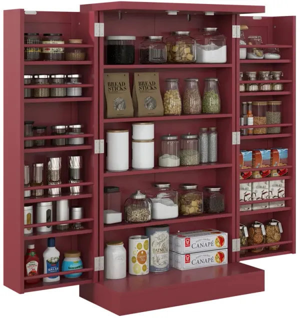 HOMCOM 41" Kitchen Pantry with 12 Spice Racks and Adjustable Shelves Red