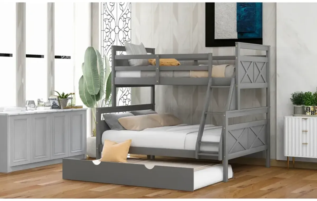 Twin Over Full Bunk Bed With Ladder, Twin Size Trundle, Safety Guardrail