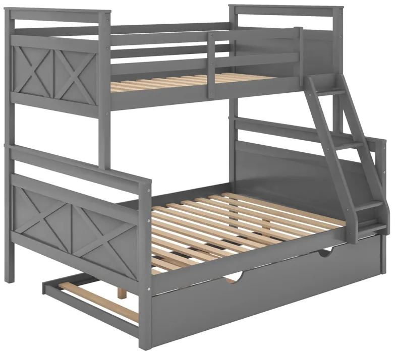 Twin Over Full Bunk Bed With Ladder, Twin Size Trundle, Safety Guardrail