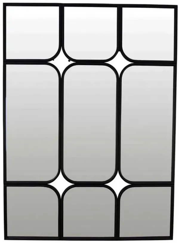 Doja Accent Mirror, Black Metal, 9 Panes with Rounded Corners, 28 x 38 - Benzara