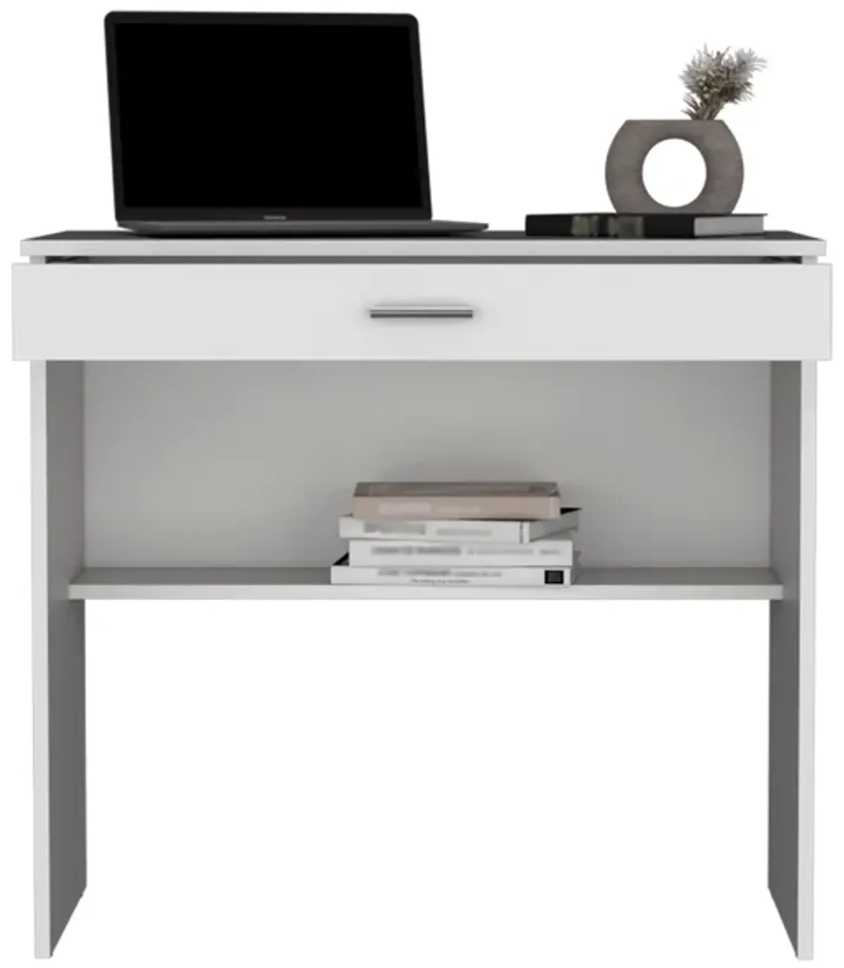 80 C Storage Desk, Compact Workstation with Drawer and Lower Shelf-White