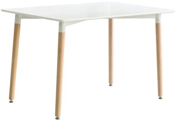 Mid-Century Modern Rectangular 4 Ft. Dining Table with White Plastic Tabletop and Solid Beech Wood Legs