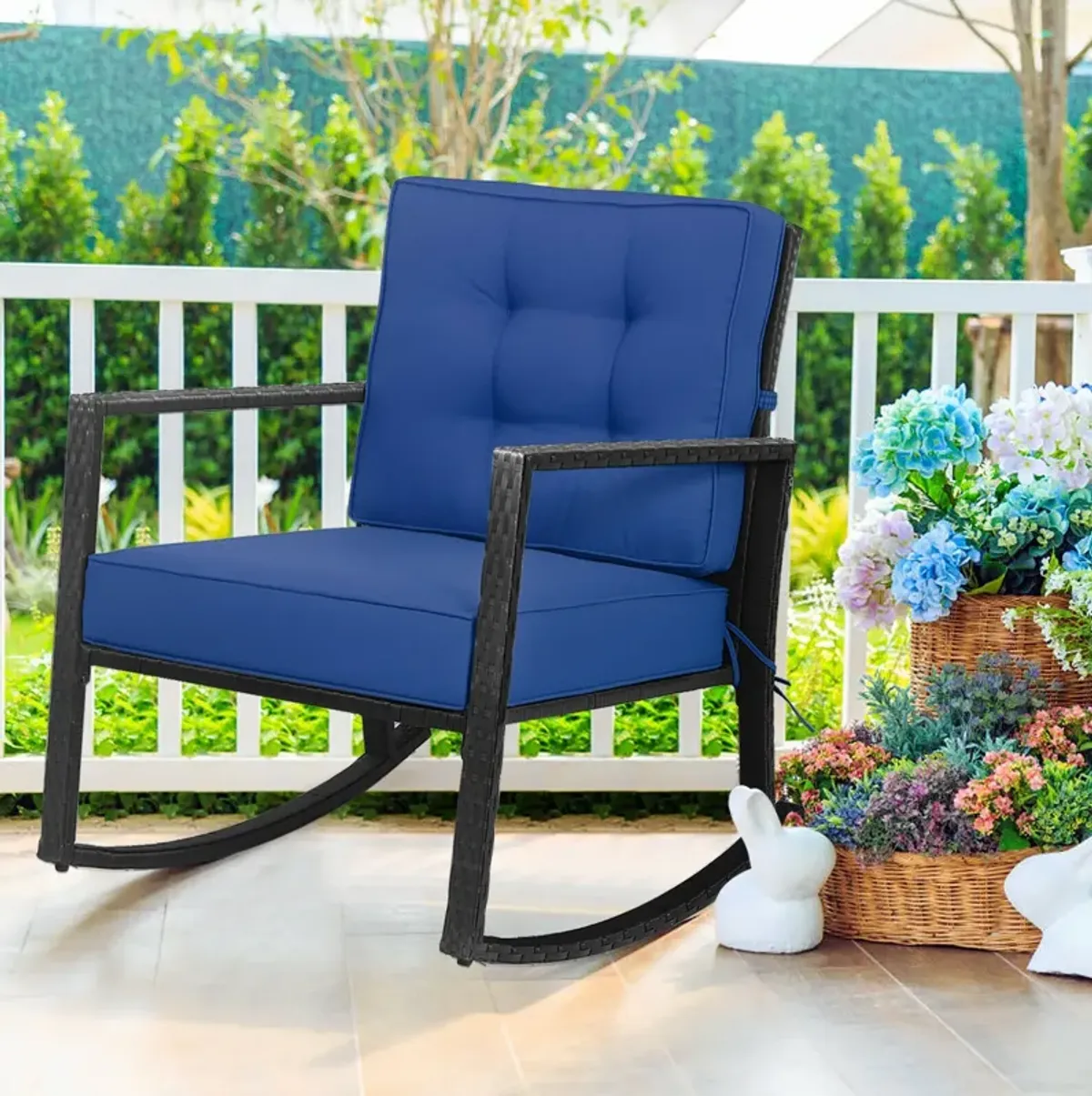 Patio Rattan Rocker Outdoor Glider Rocking Chair Cushion Lawn