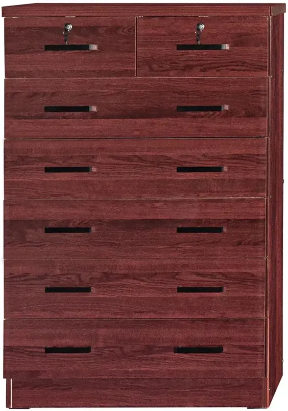 Better Home Products Cindy 7 Drawer Chest Wooden Dresser with Lock in Mahogany