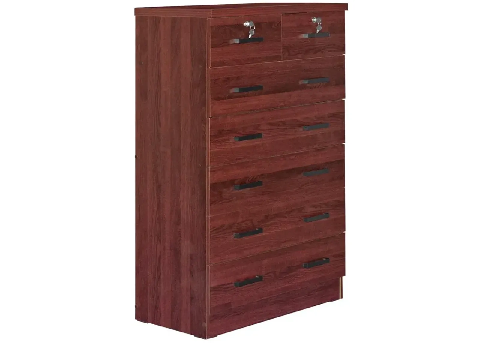 Better Home Products Cindy 7 Drawer Chest Wooden Dresser with Lock in Mahogany