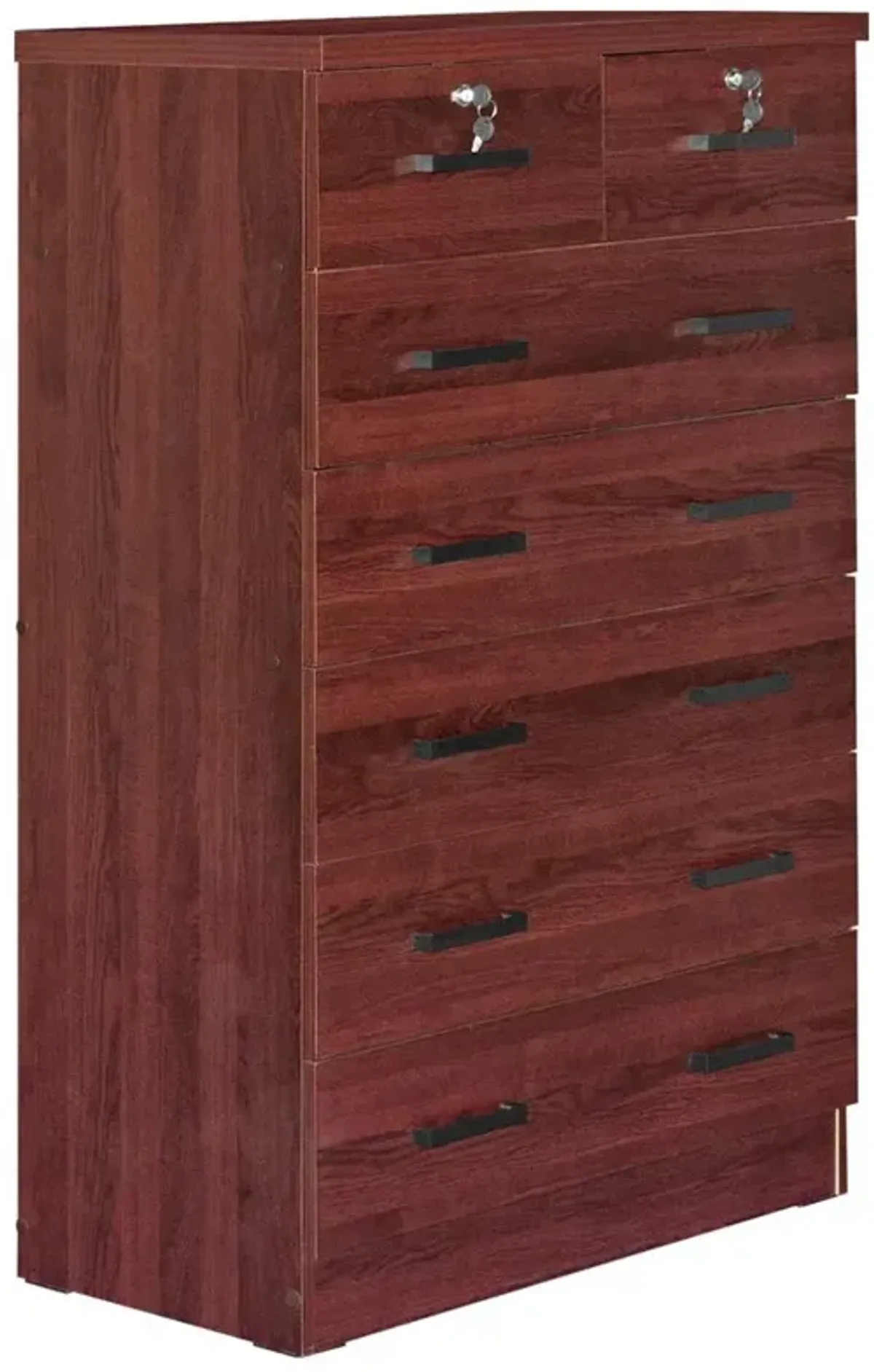 Better Home Products Cindy 7 Drawer Chest Wooden Dresser with Lock in Mahogany