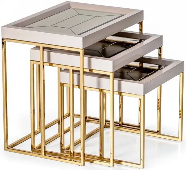 Michael Amini Carmela Nesting Tables, Set of 3 - Shimmer Ivory
