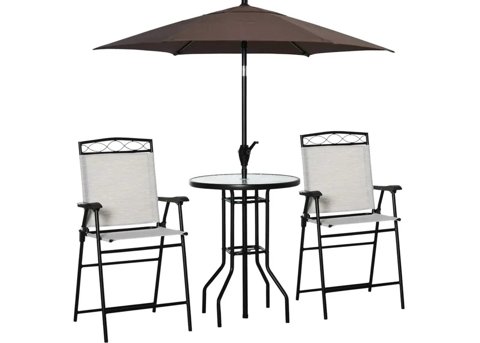 Cream Patio Set: 4-Piece Bar Set with Umbrella and Glass Table