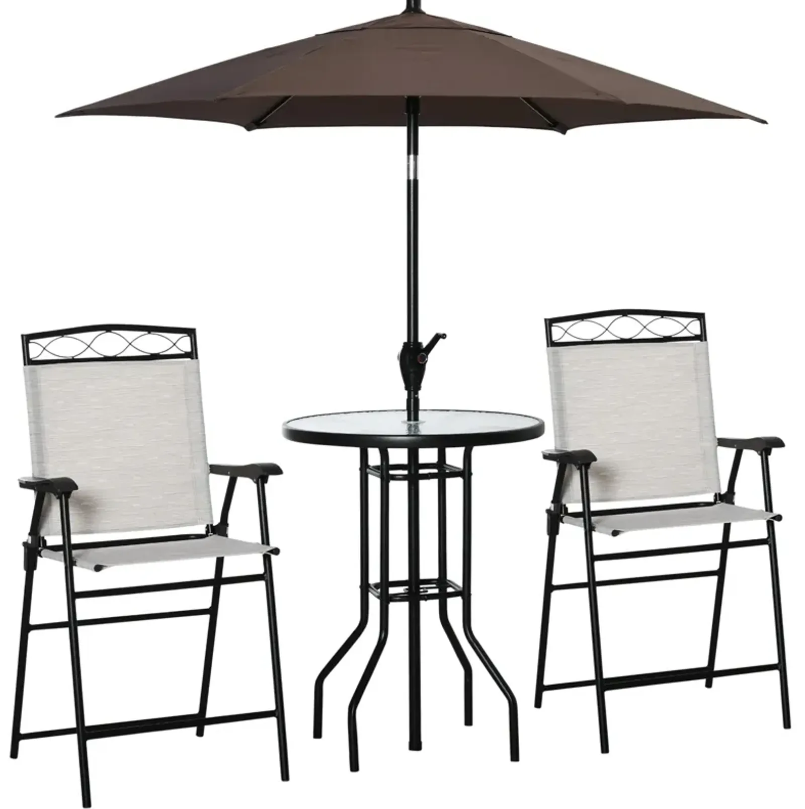 Cream Patio Set: 4-Piece Bar Set with Umbrella and Glass Table