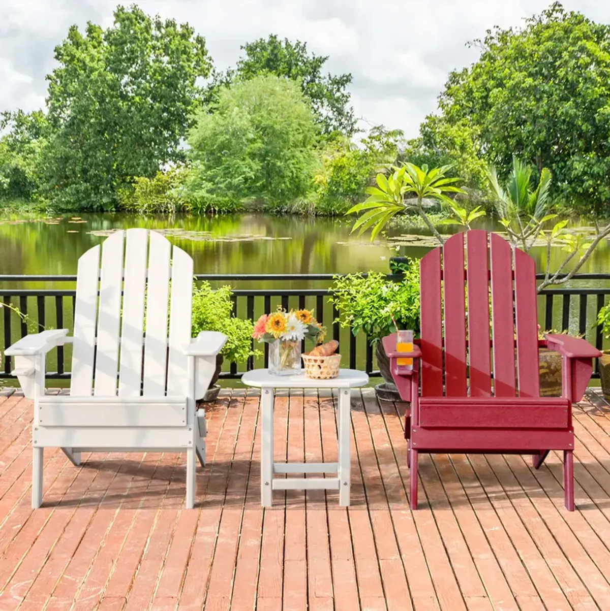 Foldable Weather Resistant Patio Chair with Built-in Cup Holder