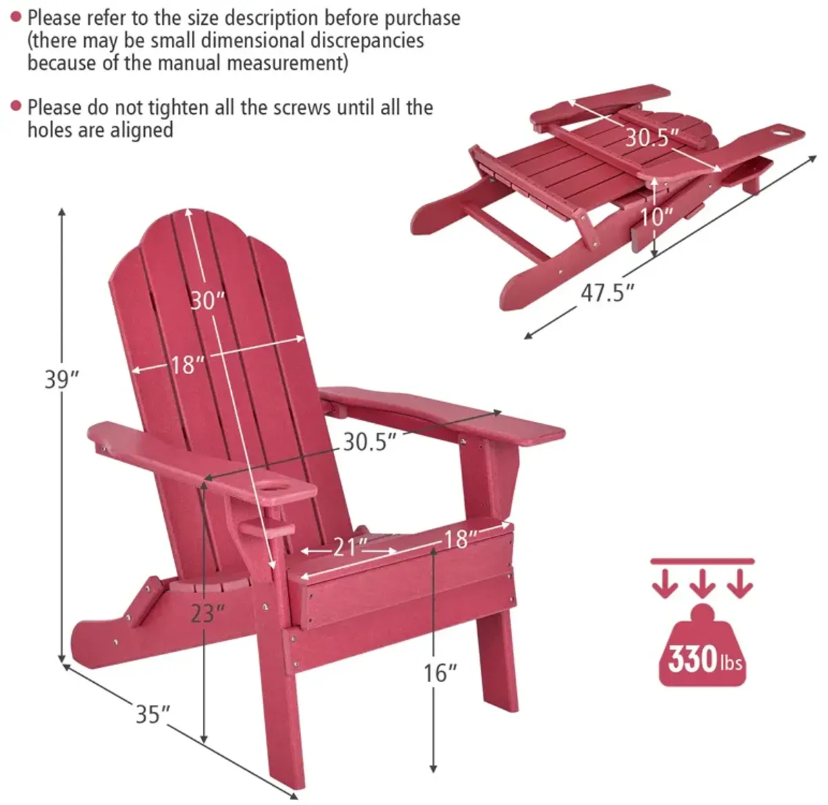 Foldable Weather Resistant Patio Chair with Built-in Cup Holder