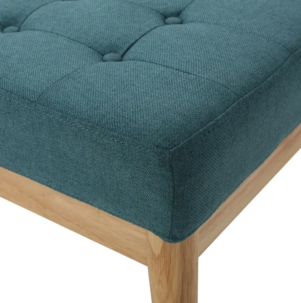 Gisa Ottoman Bench, Teal Blue Fabric Tufted Seat, 44 Inch Brown Wood -Benzara