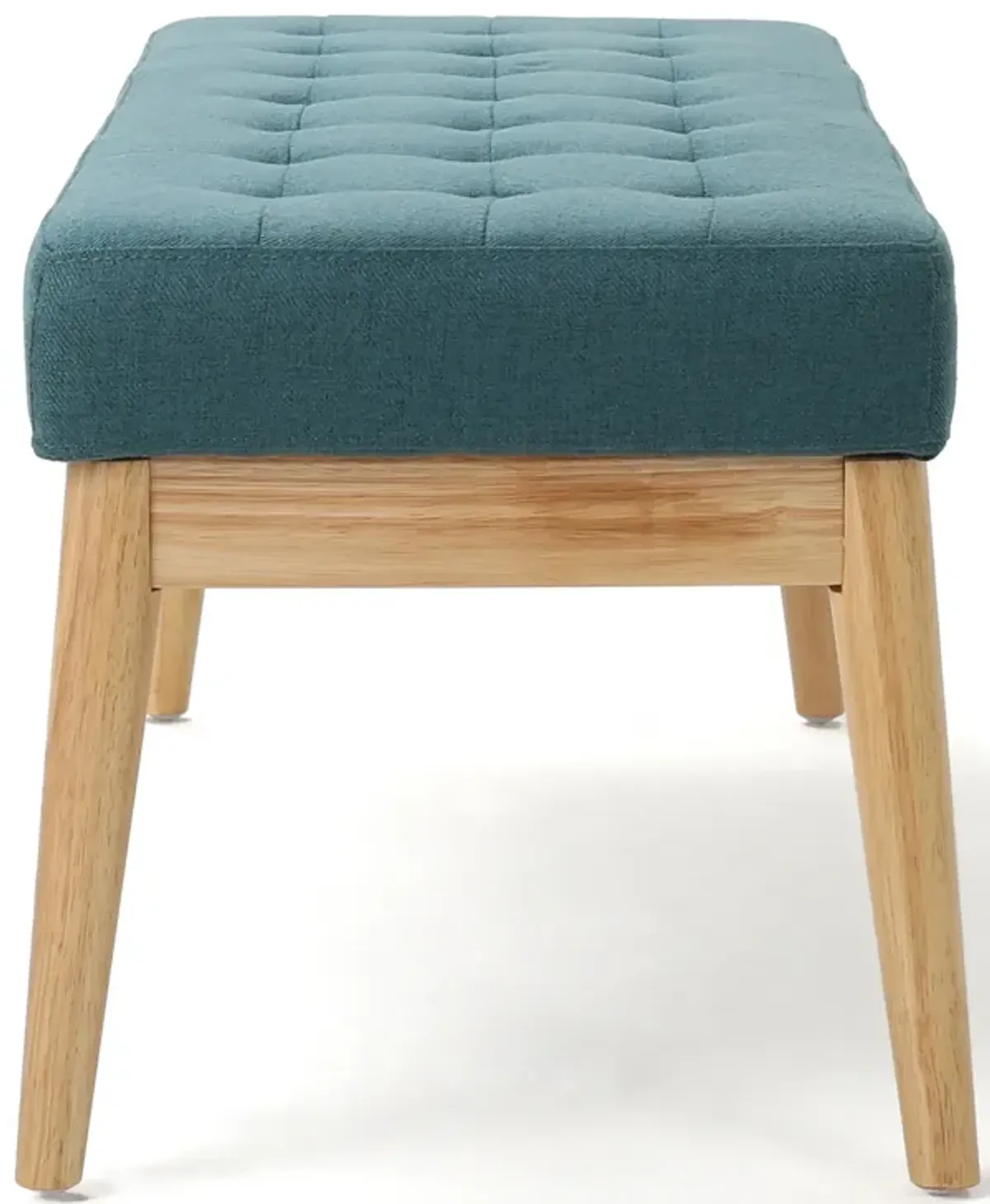 Gisa Ottoman Bench, Teal Blue Fabric Tufted Seat, 44 Inch Brown Wood -Benzara