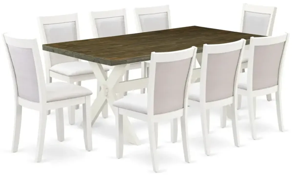 East West Furniture X077MZ001-9 9Pc Dining Set - Rectangular Table and 8 Parson Chairs - Multi-Color Color