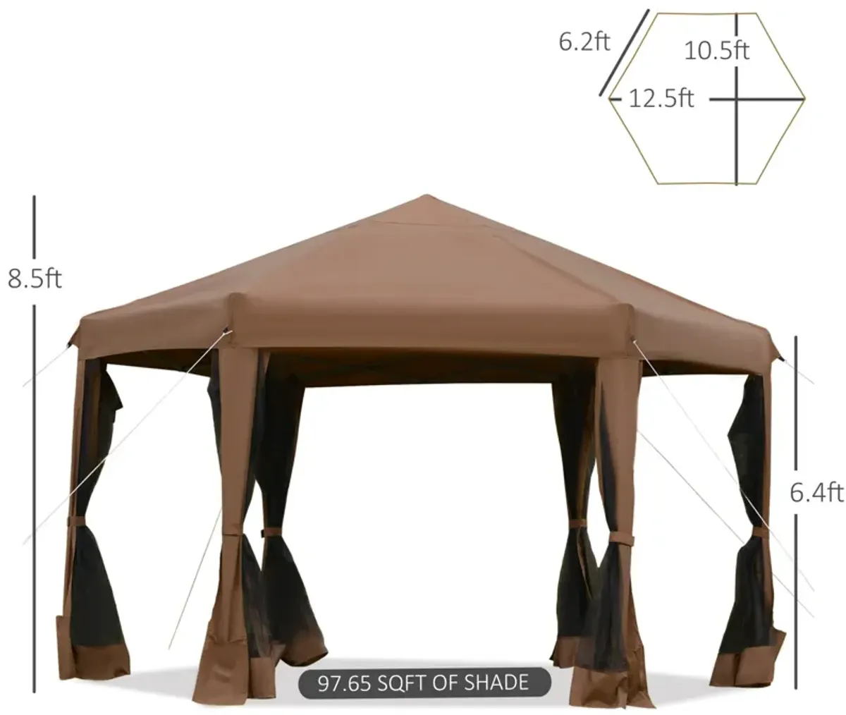 Brown Event Tent: 13x13 Hexagonal Pop Up Canopy with Adjustable Height