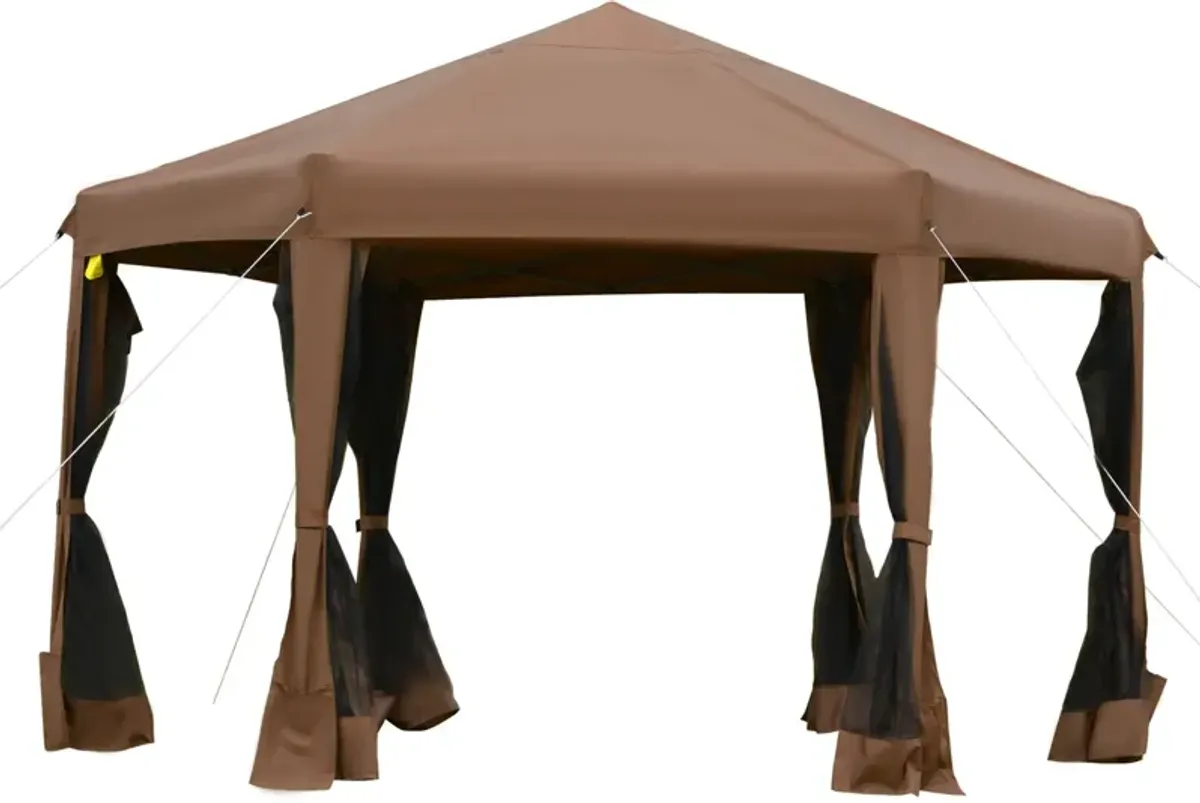 Brown Event Tent: 13x13 Hexagonal Pop Up Canopy with Adjustable Height