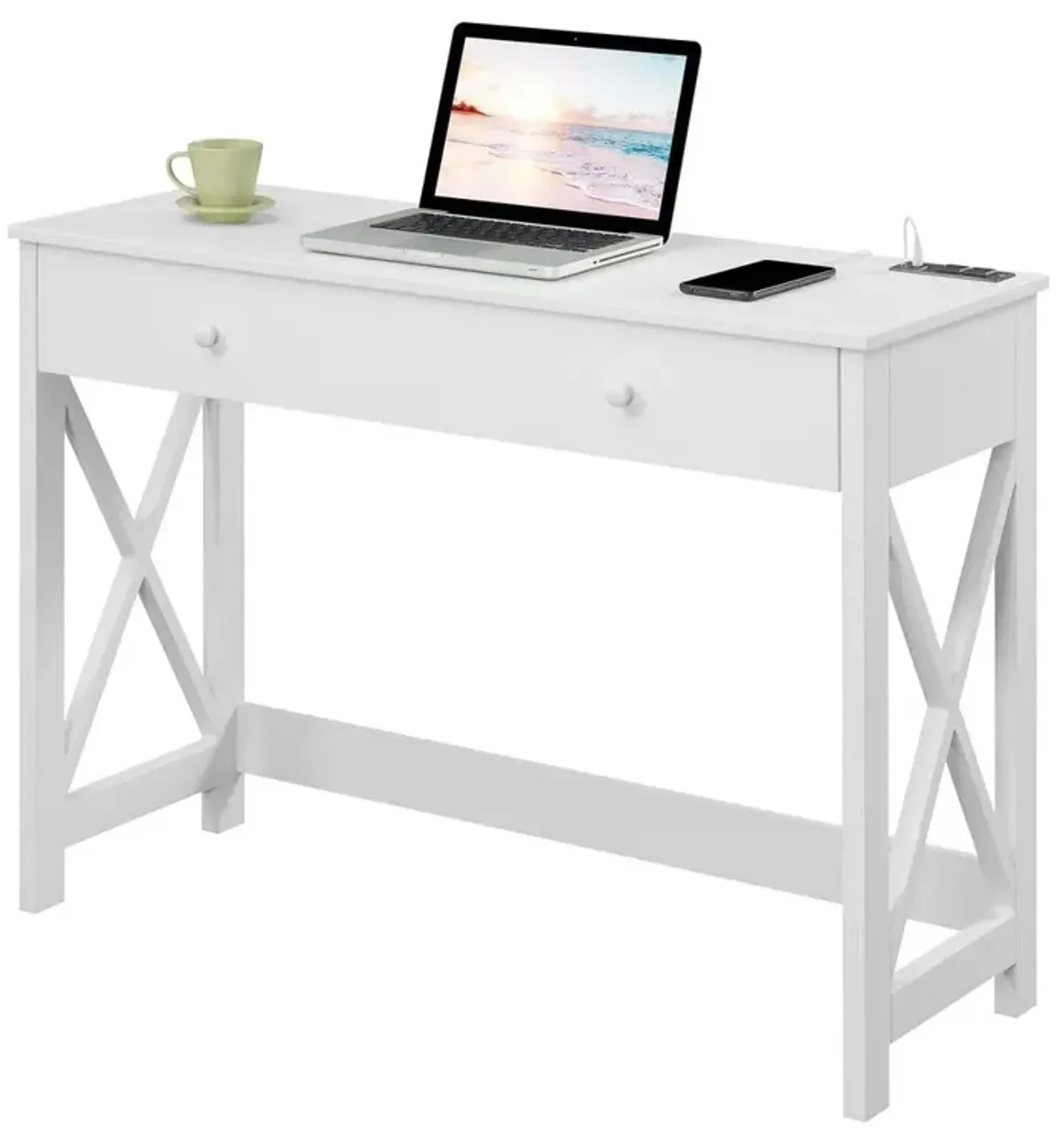 Convenience Concepts Oxford 42 inch Desk with Charging Station White