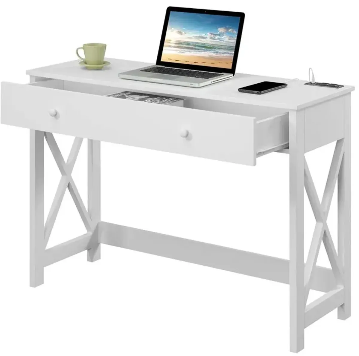 Convenience Concepts Oxford 42 inch Desk with Charging Station White