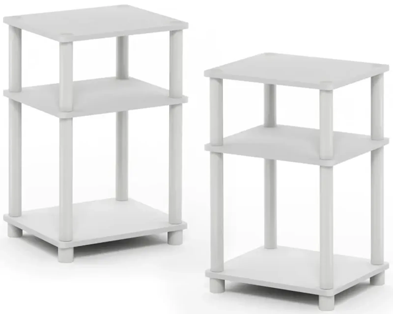 FurinnoFurinno Just 3-Tier Turn-N-Tube End Table / Side Table / Night Stand / Bedside Table with Plastic Poles, 2-Pack, White/White