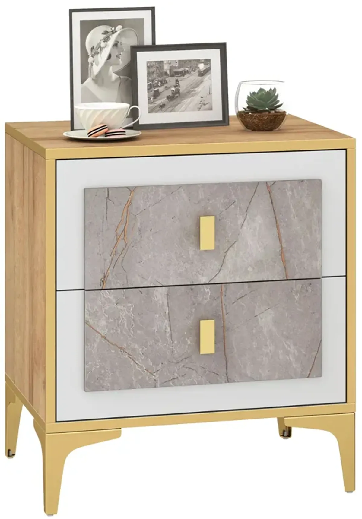 Sleek Nightstand with 2 Pull-Out Drawers for Convenient Storage