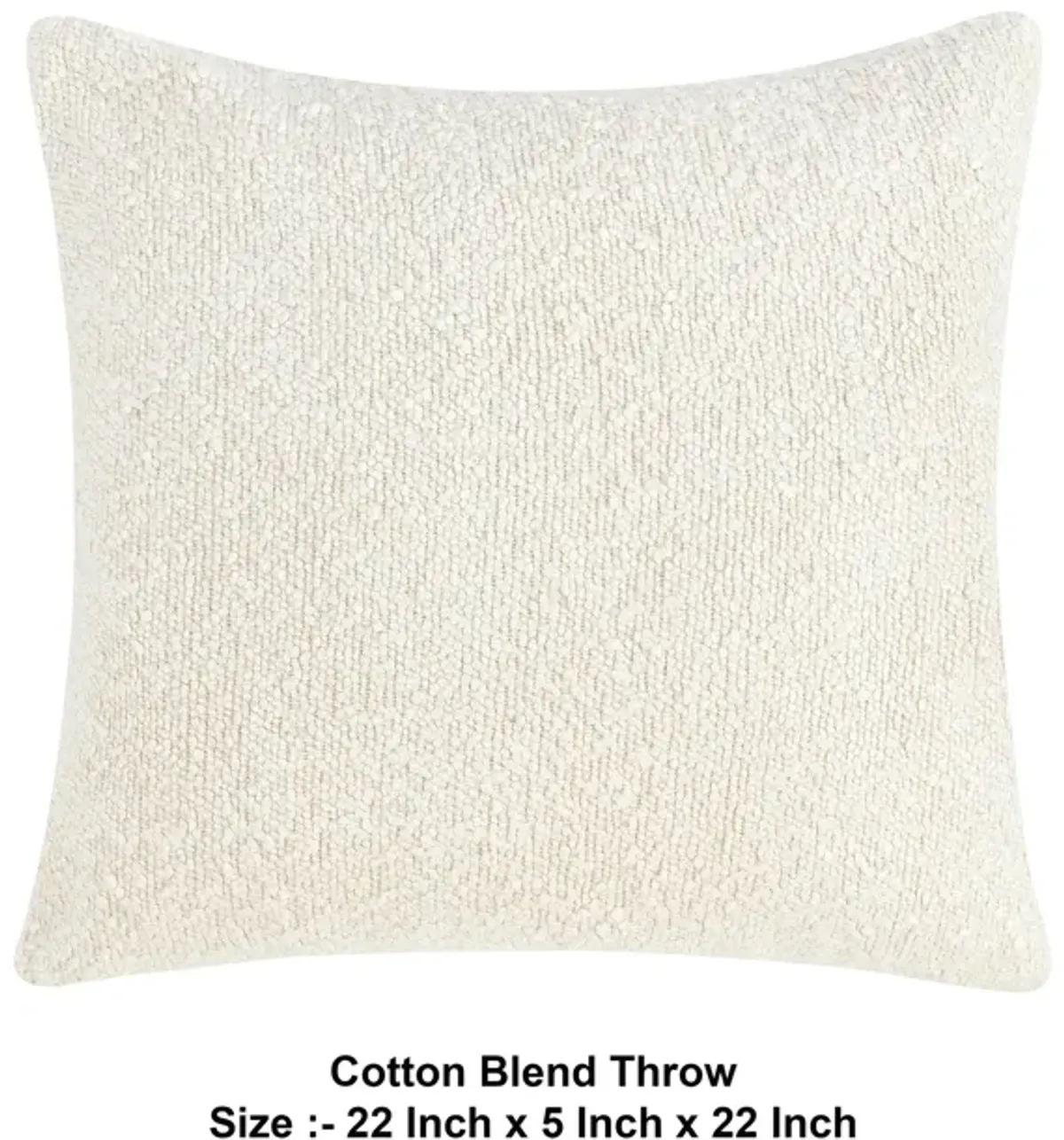 Sue Square Accent Throw Pillow, 22 Inch Ivory Cotton Blend Textured - Benzara