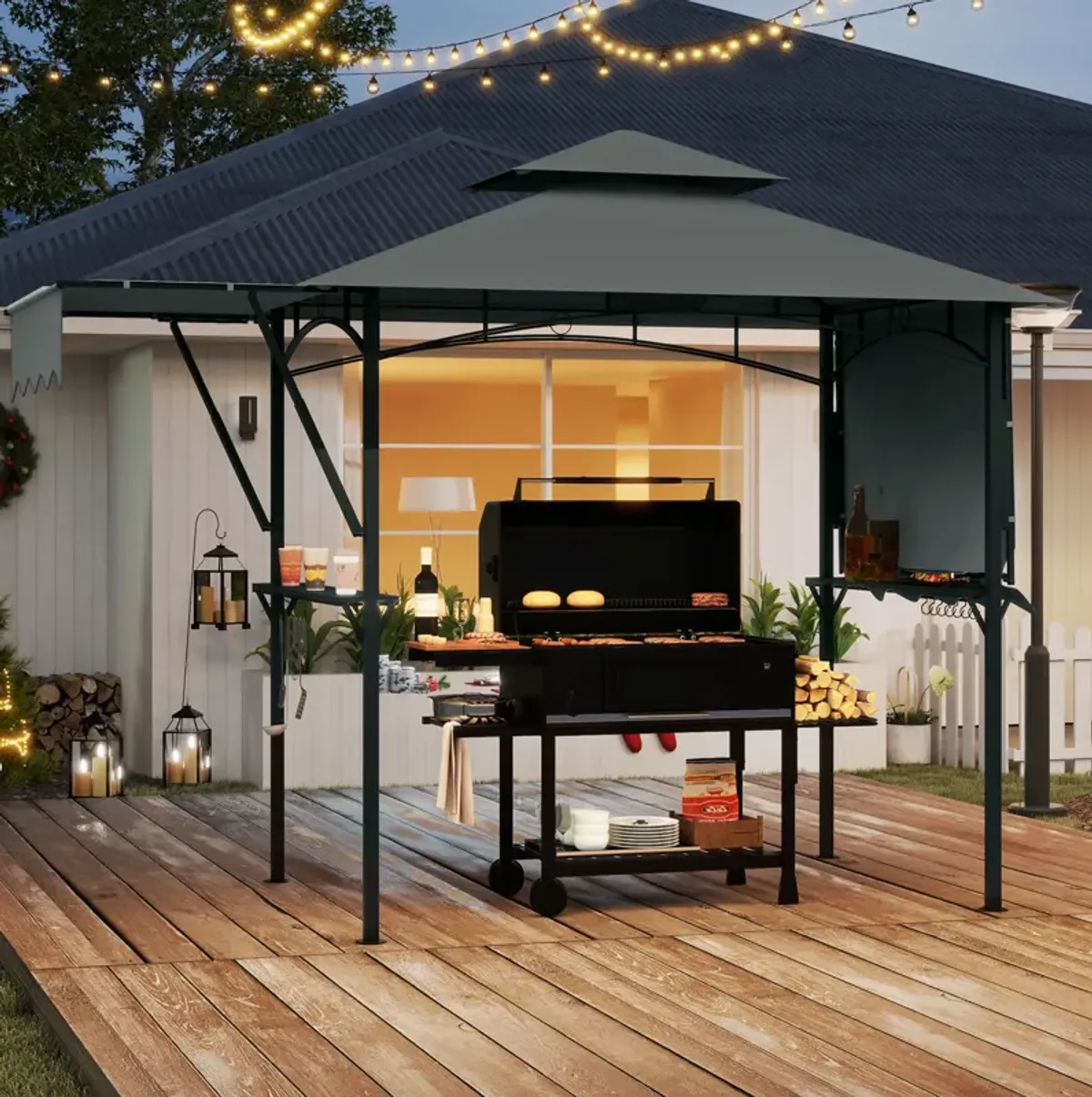 Gazebo with Dual Side Awnings, 2 Shelves, and Adjustable Shade for Outdoor Relaxation