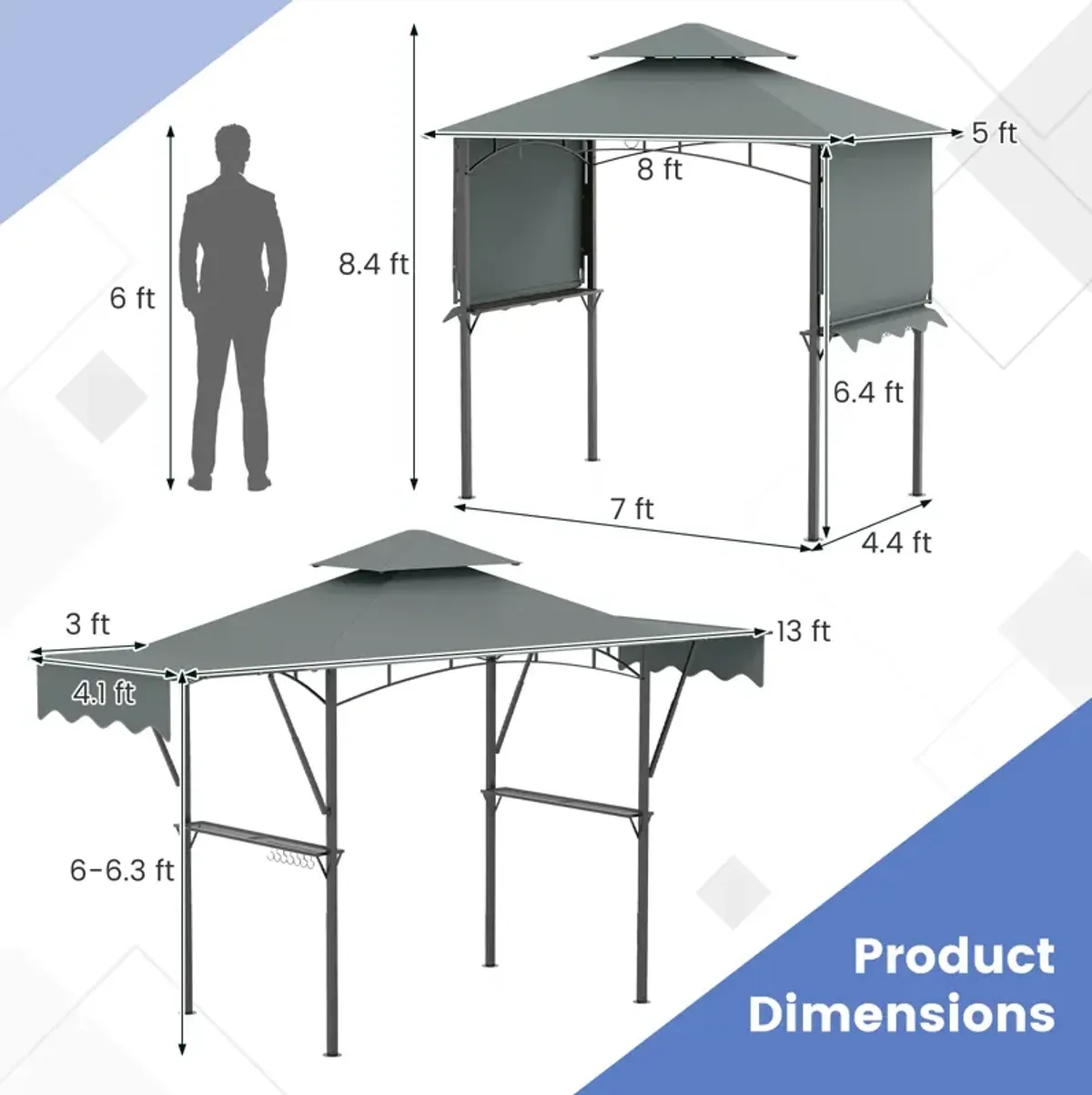 Gazebo with Dual Side Awnings, 2 Shelves, and Adjustable Shade for Outdoor Relaxation