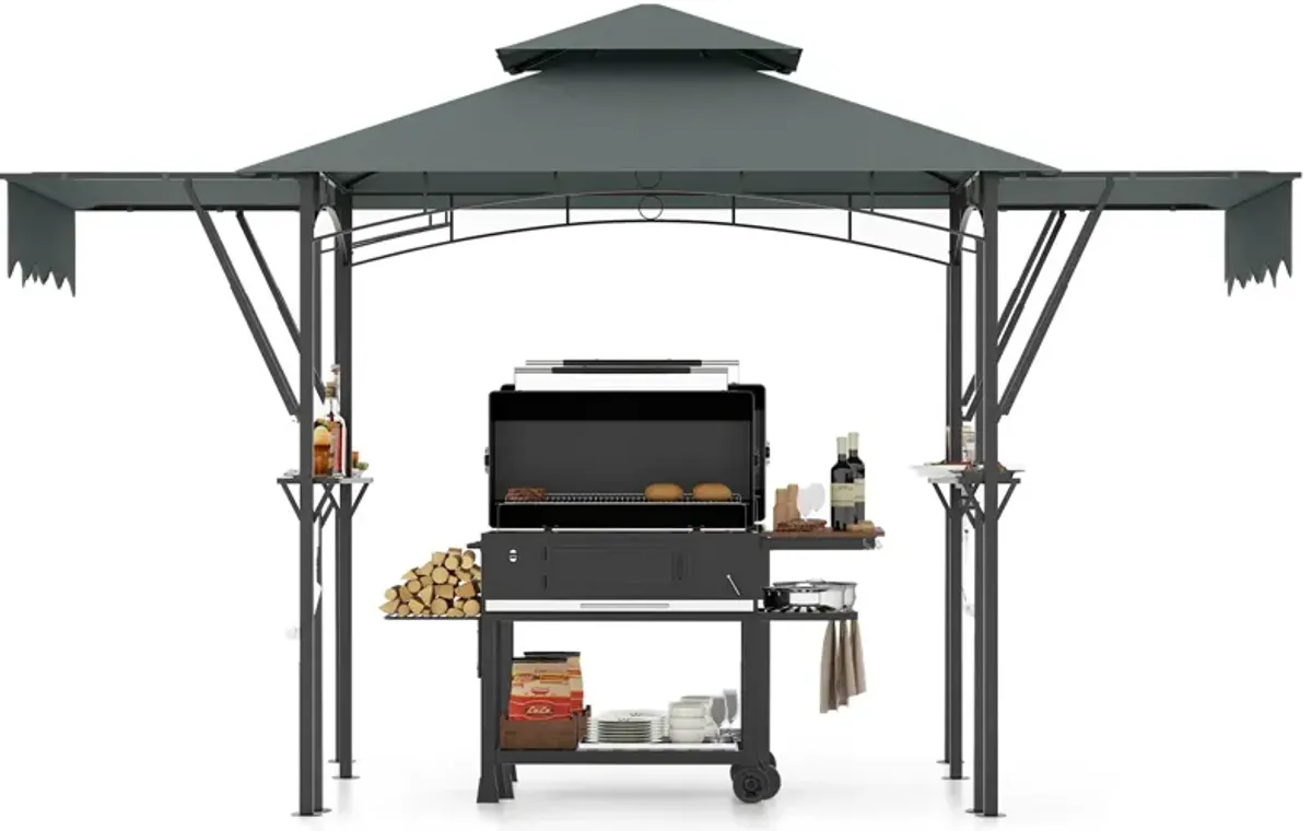 Gazebo with Dual Side Awnings, 2 Shelves, and Adjustable Shade for Outdoor Relaxation