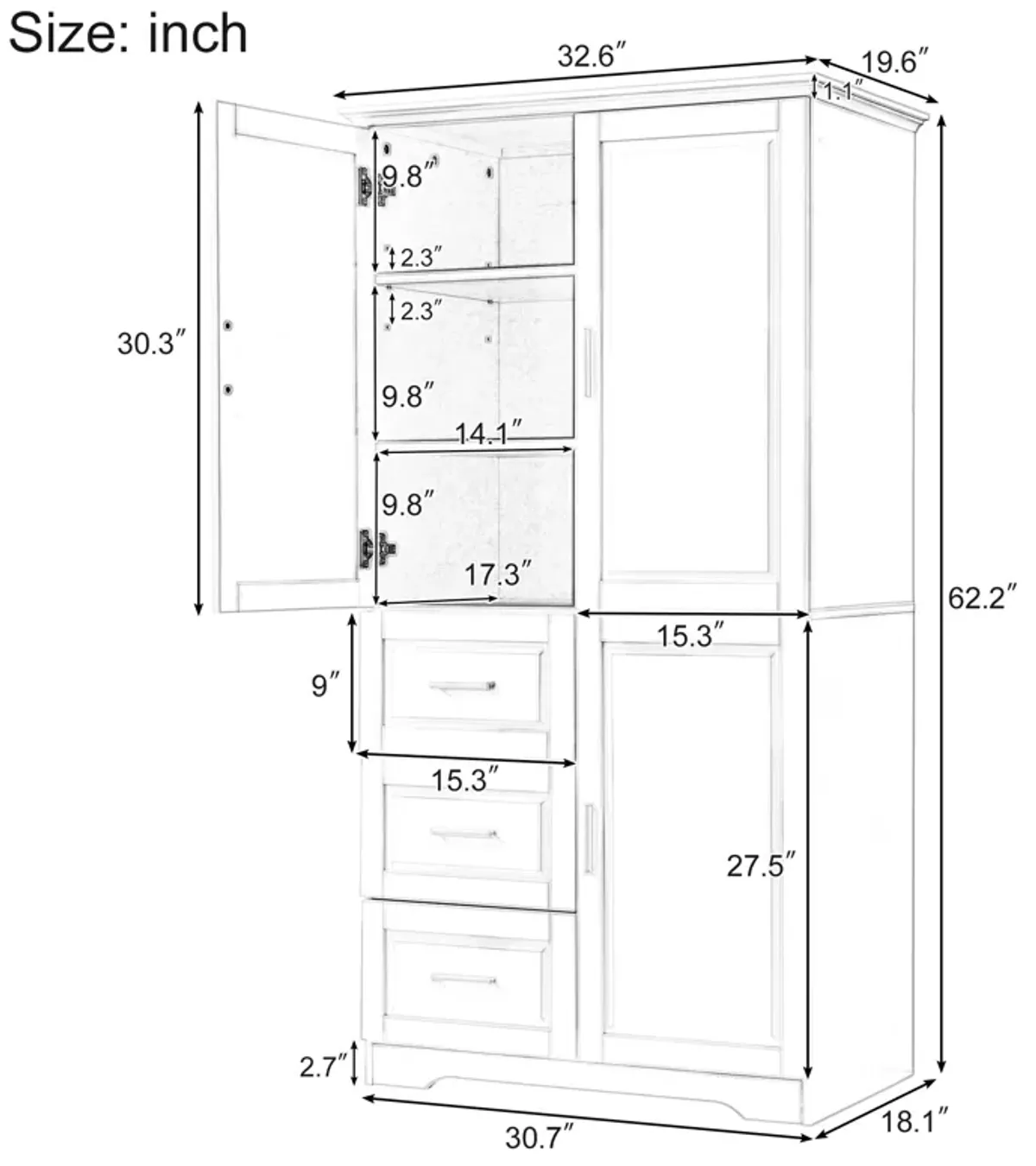 Merax Modern Storage Cabinet with Doors for Bathroom