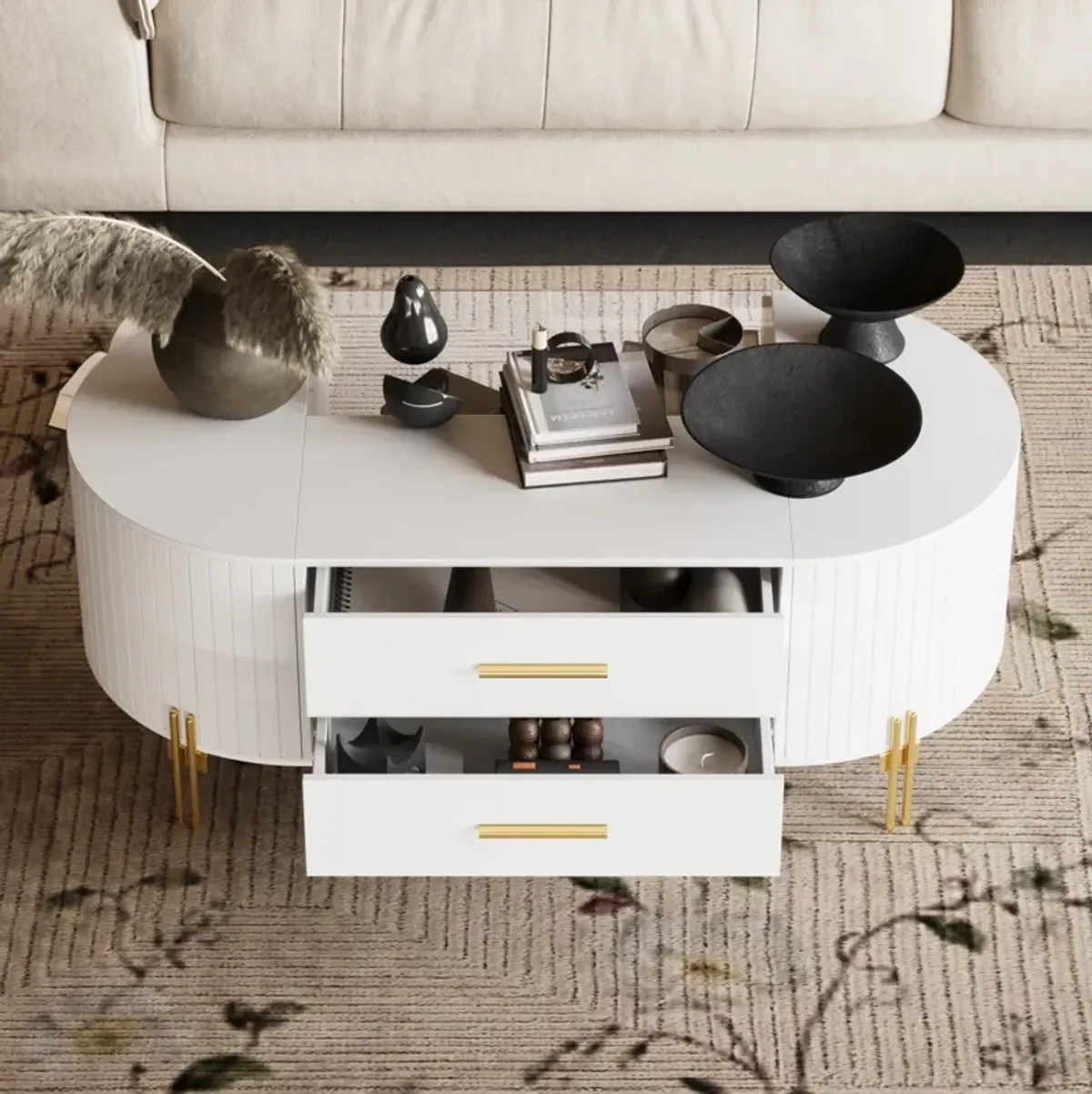 FUFU&GAGA White Mdf Modern Coffee Table with Storage (47.2"W x 18.1" D x 23.6" H), White