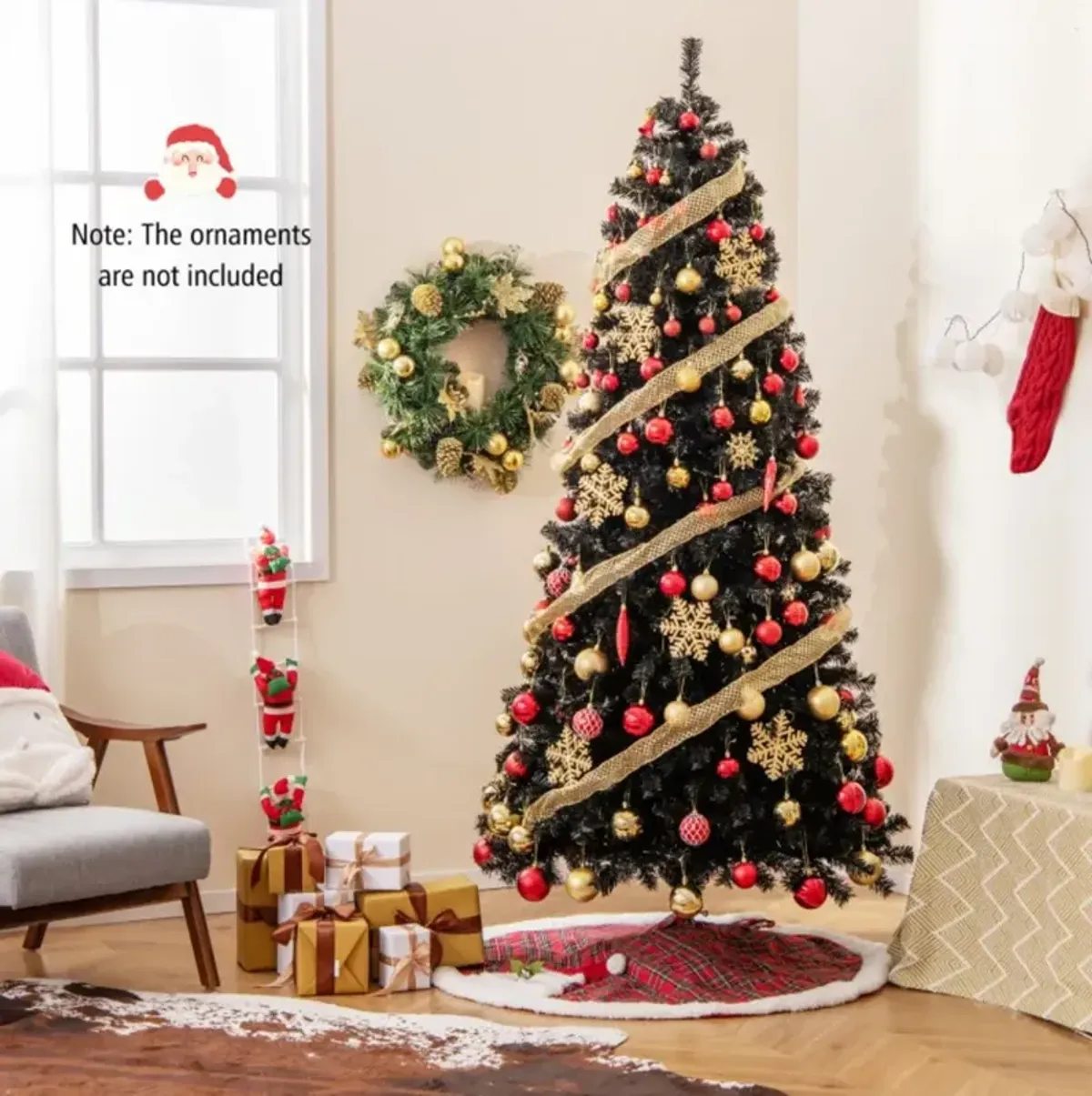 Artificial Christmas Tree with Bendable Top Section and Warm Light