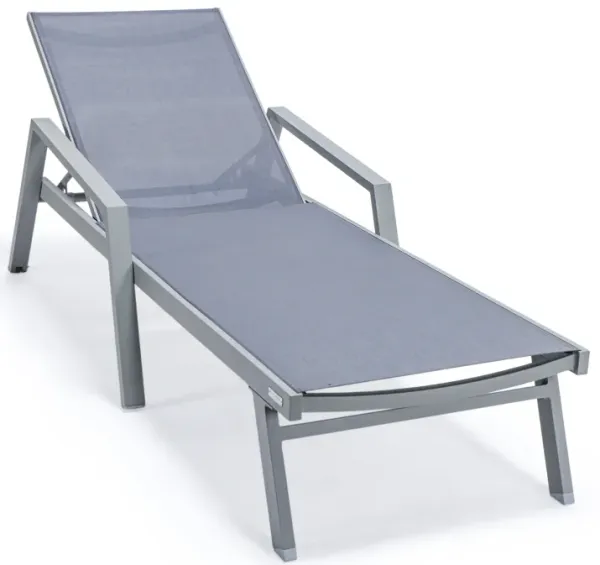 LeisureMod Marlin Patio Chaise Lounge Chair With Armrests in Grey Aluminum Frame