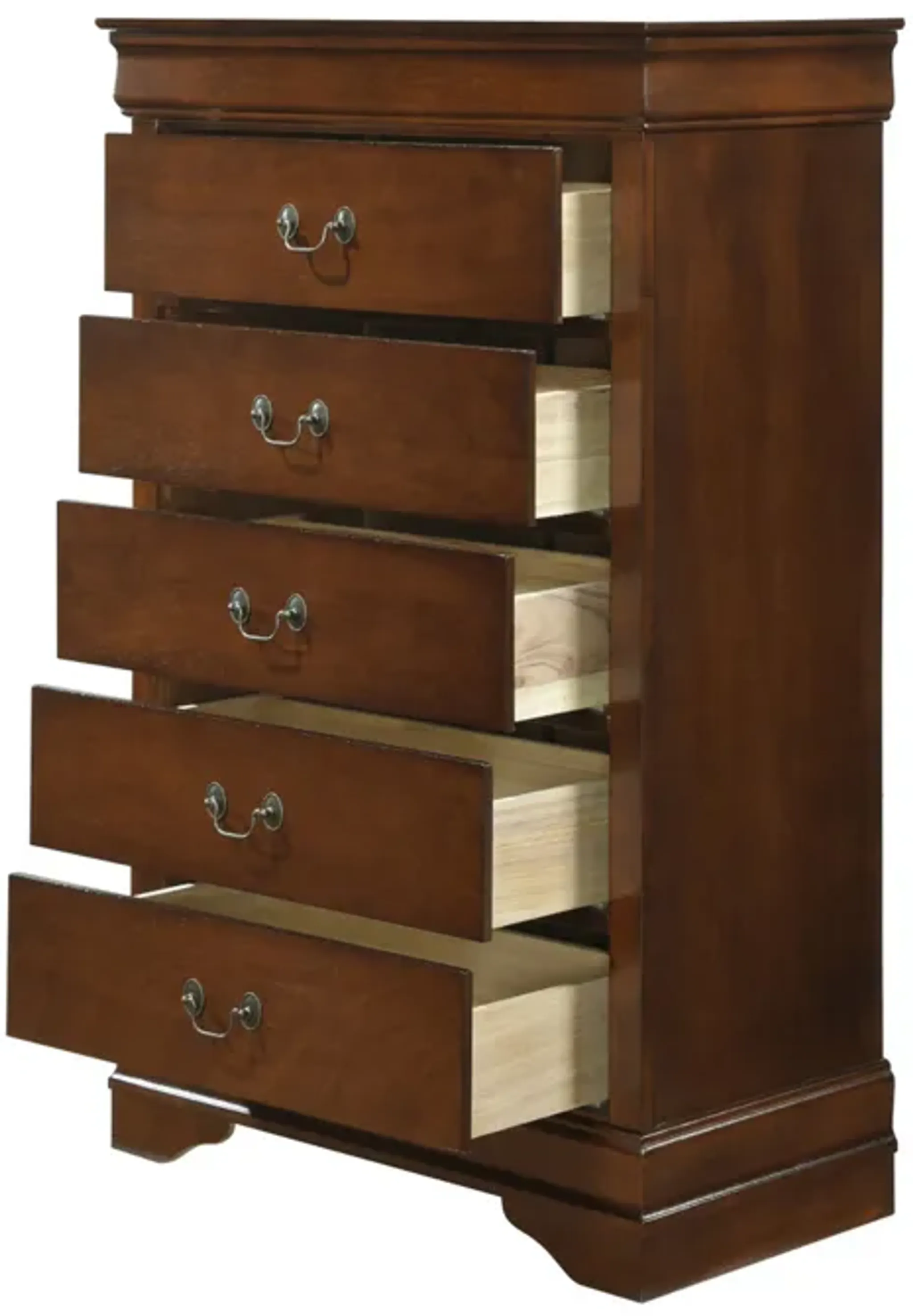 5 Drawer Wooden Chest With Metal Hardware Cherry Brown Benzara Mathis ...