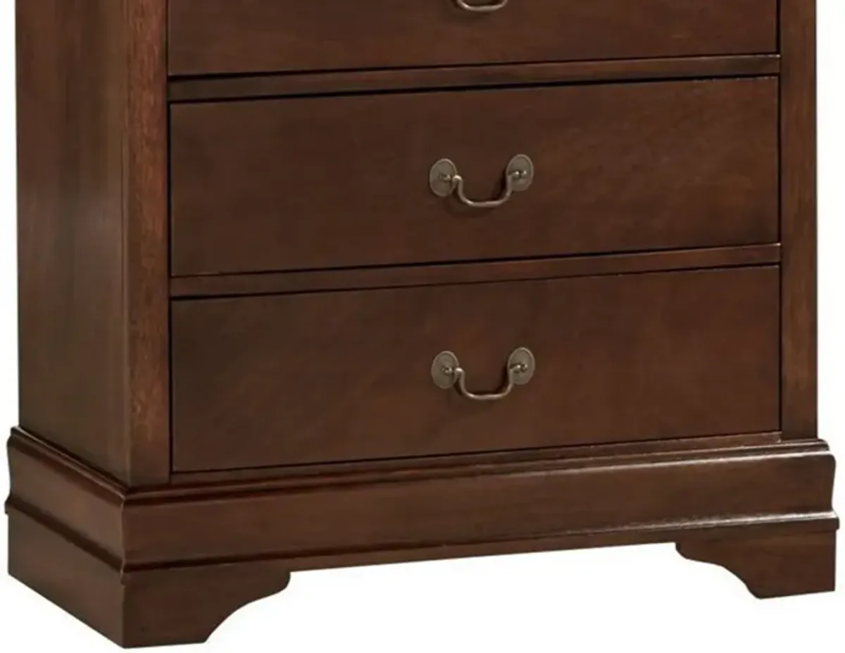 5 Drawer Wooden Chest with Metal Hardware, Cherry Brown - Benzara