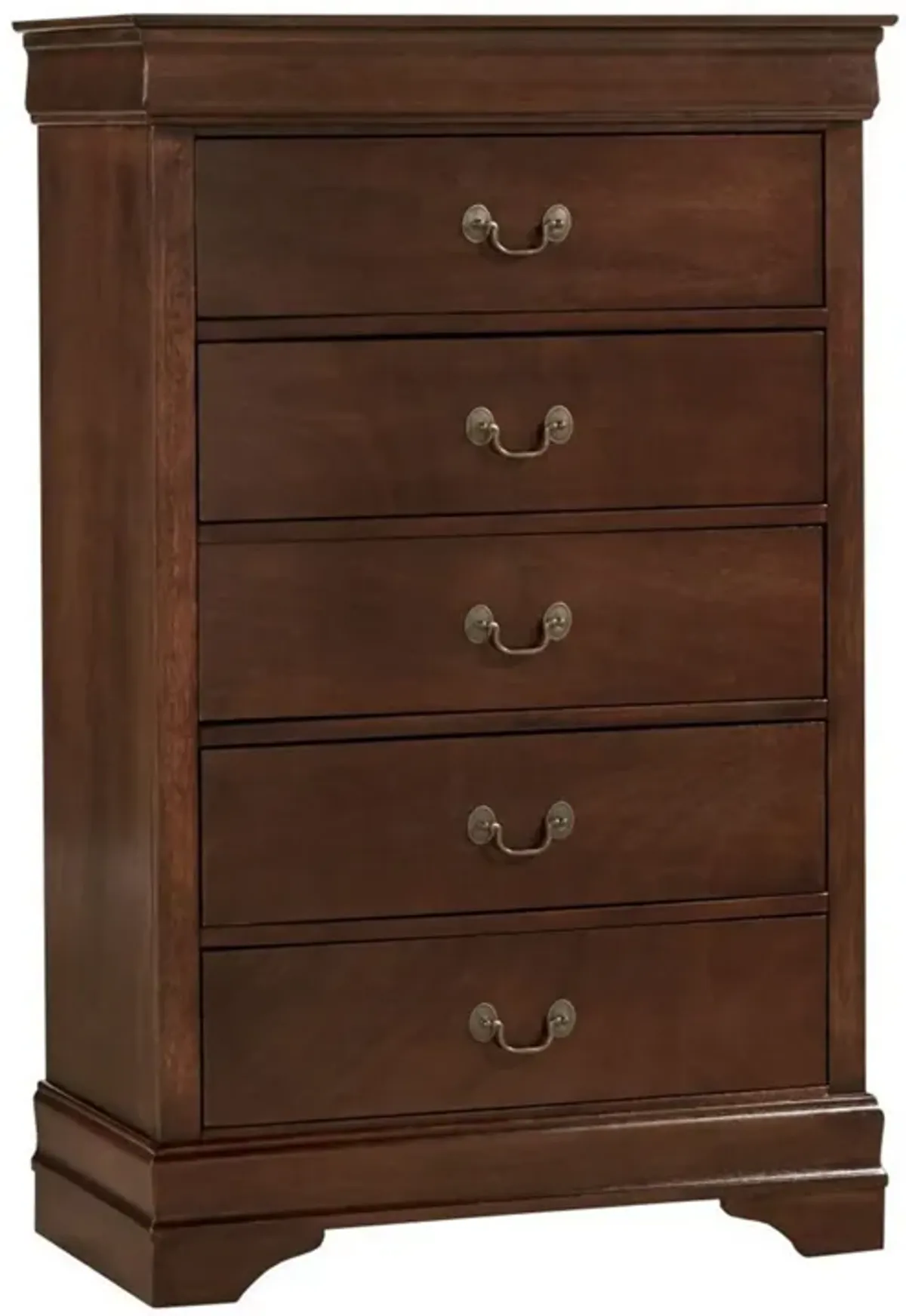 5 Drawer Wooden Chest with Metal Hardware, Cherry Brown - Benzara