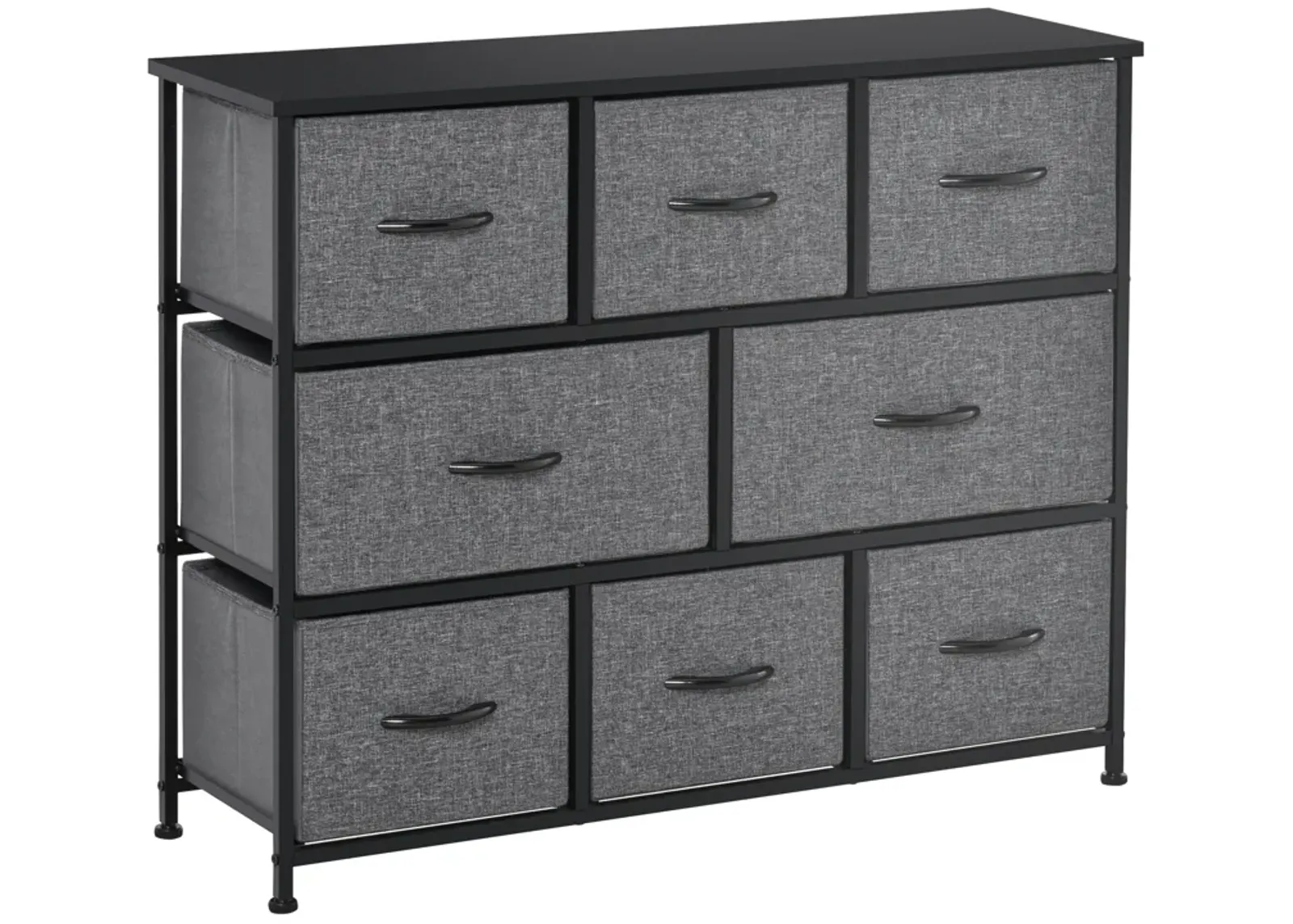 HOMCOM 8-Drawer Dresser, 3-Tier Fabric Chest of Drawers, Storage Tower Organizer Unit with Steel Frame for Bedroom, Hallway, Dark Grey