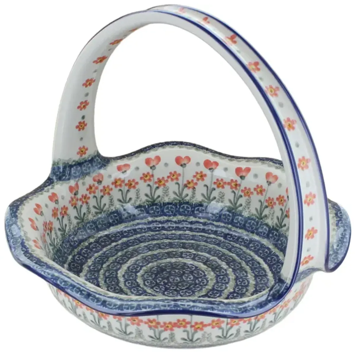 Blue Rose Polish Pottery Peach Posy Round Basket