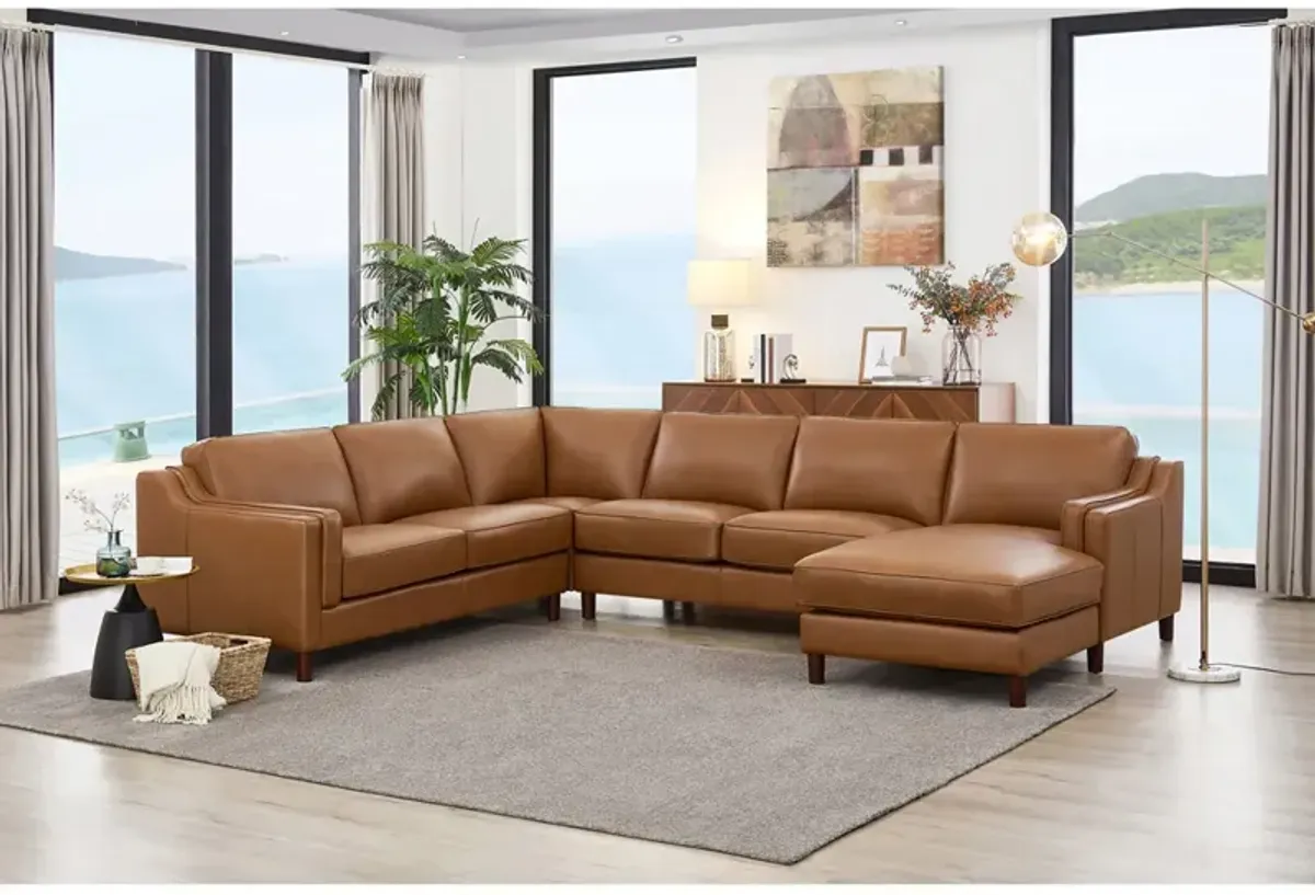 Bella Top Grain Leather U-Shaped Sectional with Right Chaise