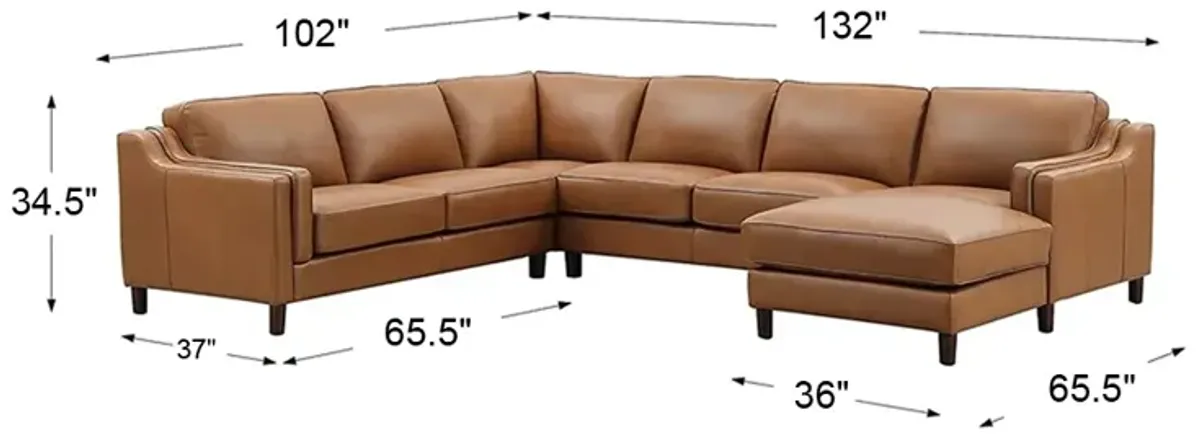 Bella Top Grain Leather U-Shaped Sectional with Right Chaise