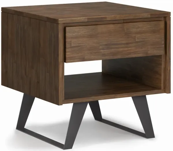 Lowry SOLID ACACIA WOOD and Metal 22 inch Wide Square Modern Industrial End Side Table in Rustic Natural Aged Brown
