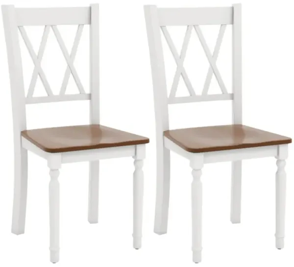Hivvago Set of 2 Farmhouse Wooden Kitchen Chairs with Rubber Wood Seat