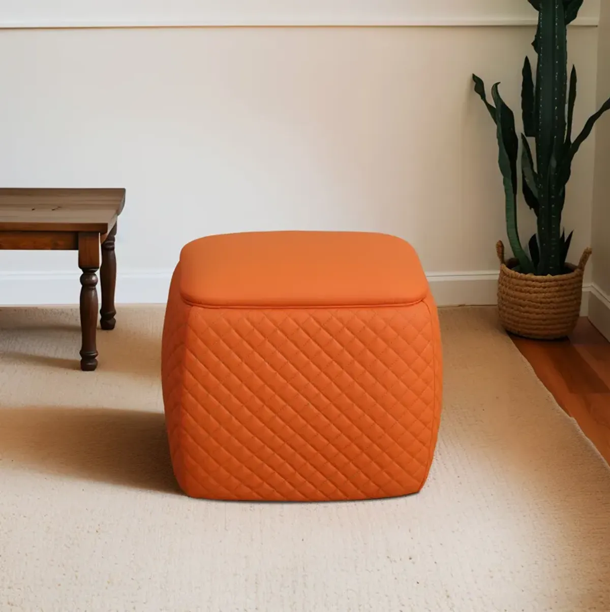 Faux Leather Rectangular Ottoman