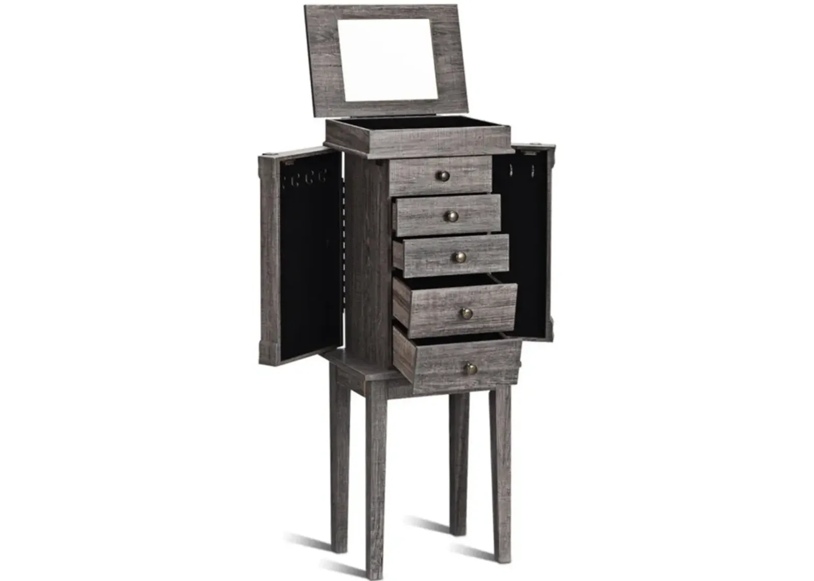 Hivvago Standing Jewelry Cabinet Storage Organizer with Wooden Legs-Gray