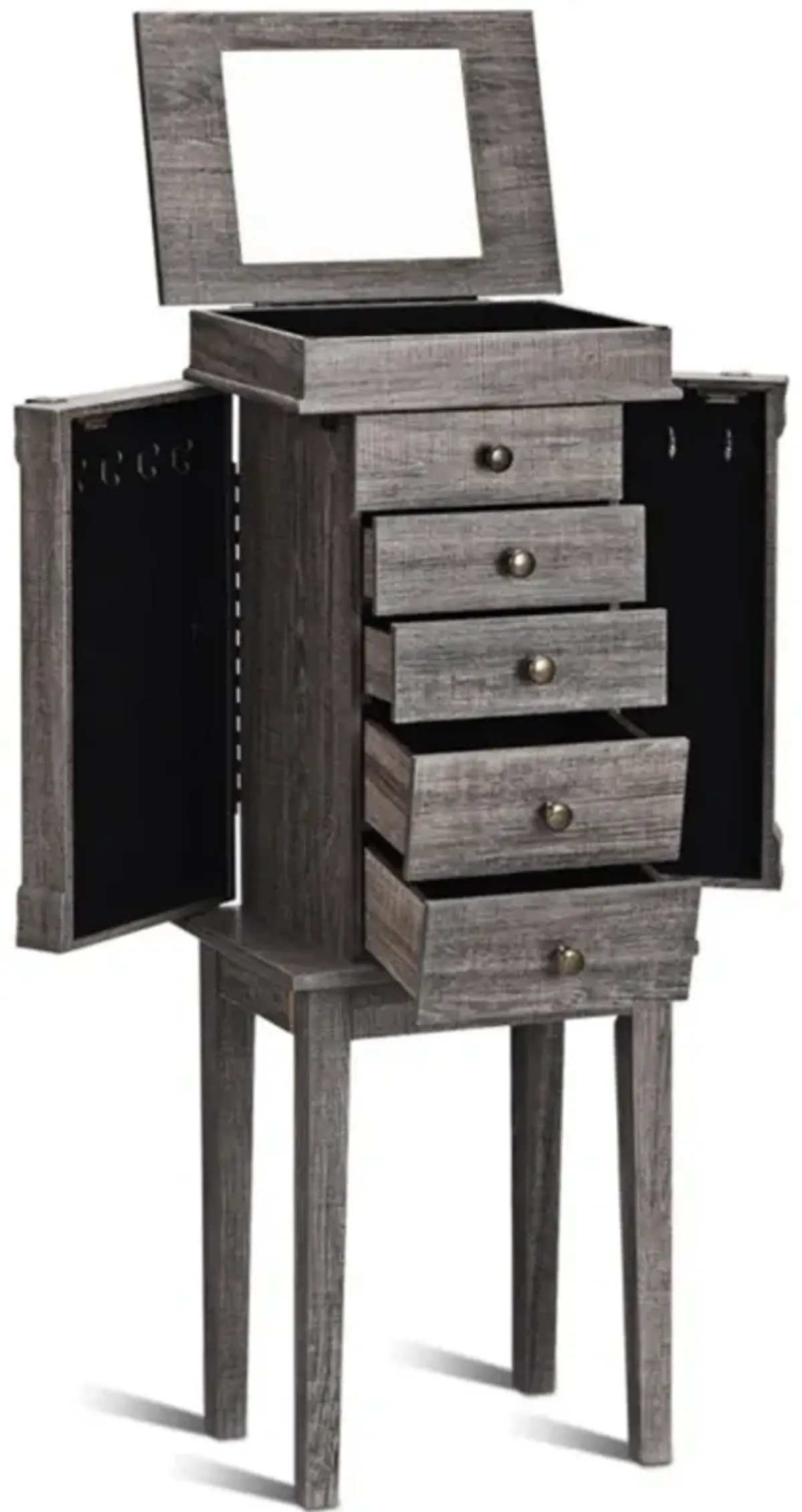 Hivvago Standing Jewelry Cabinet Storage Organizer with Wooden Legs-Gray