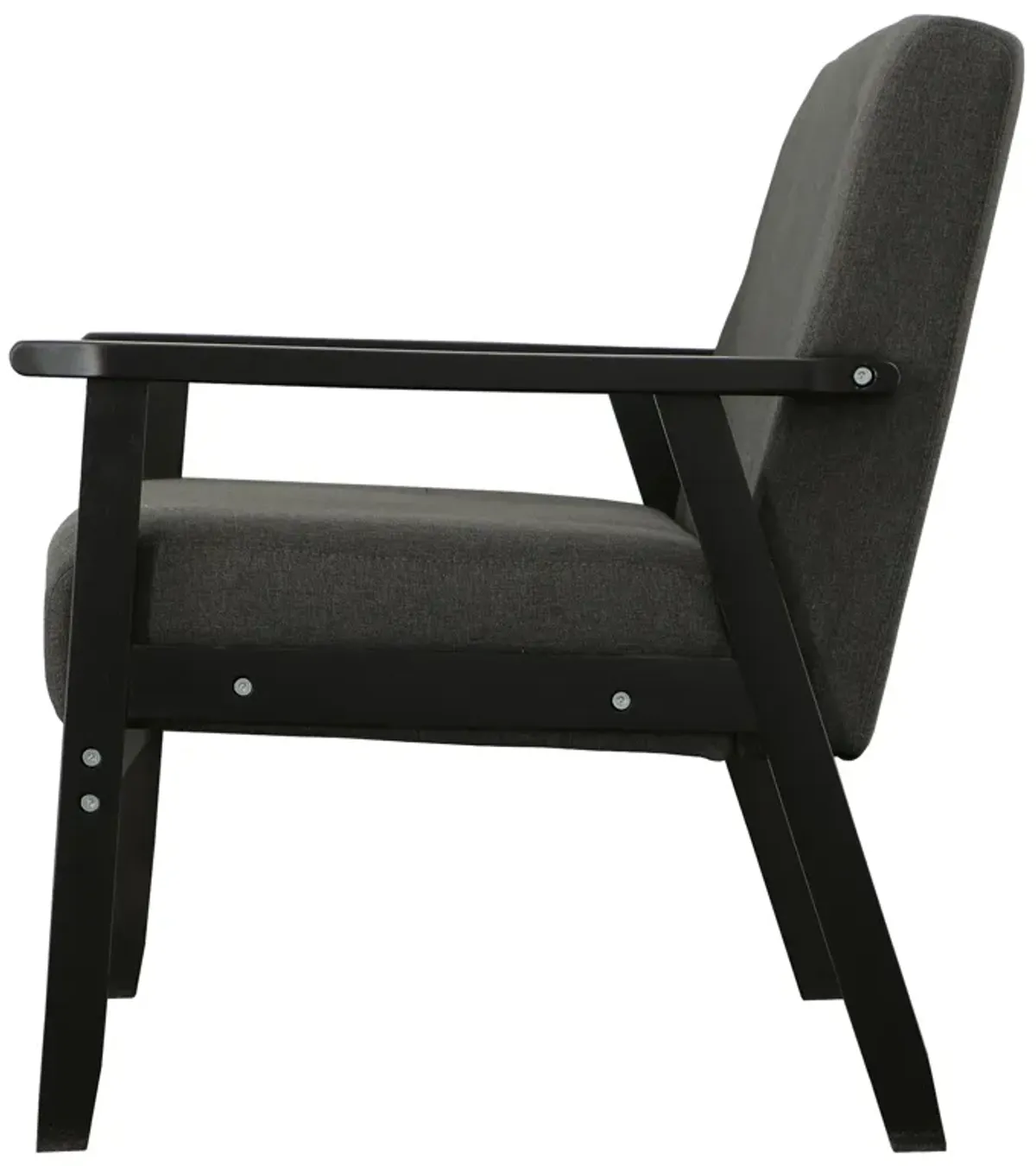 Gala 45 Inch Modern Loveseat Bench, Dark Gray Fabric, Jet Black Wood Frame-Benzara