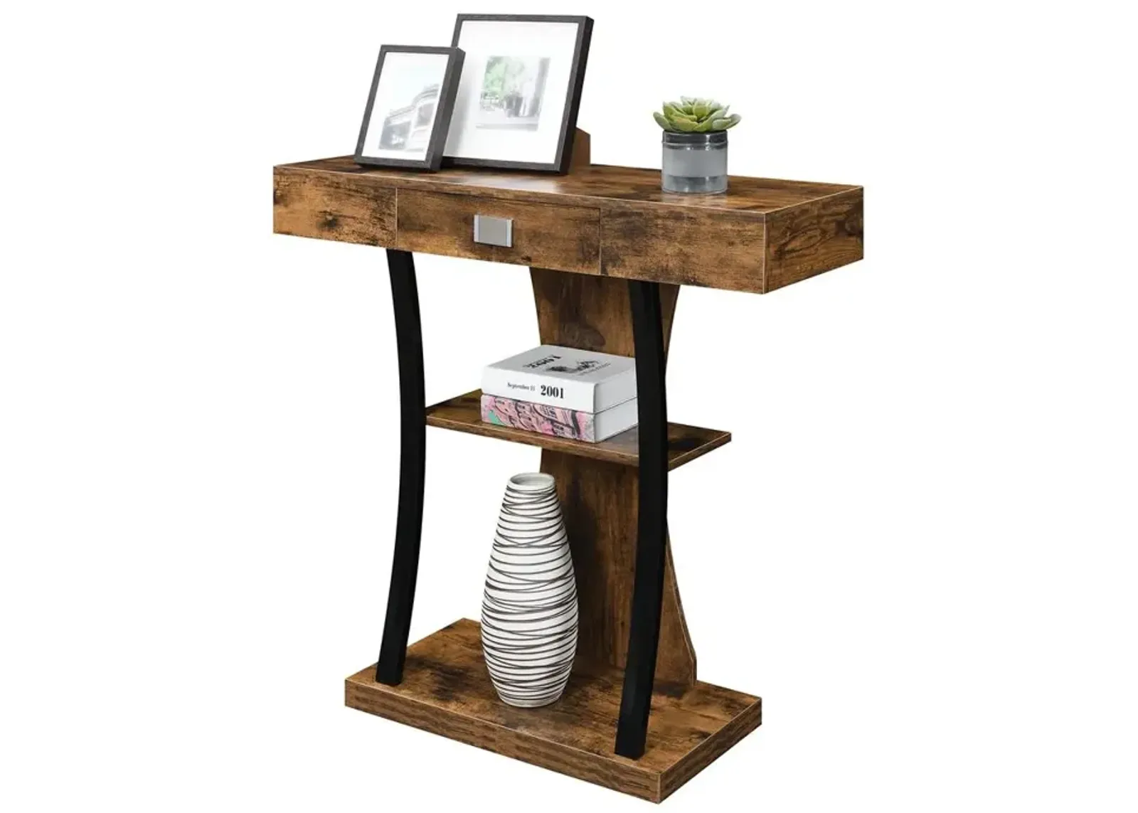 Convenience Concepts Newport 1 Drawer Harri Console Table with Shelves, Barnwood/Black